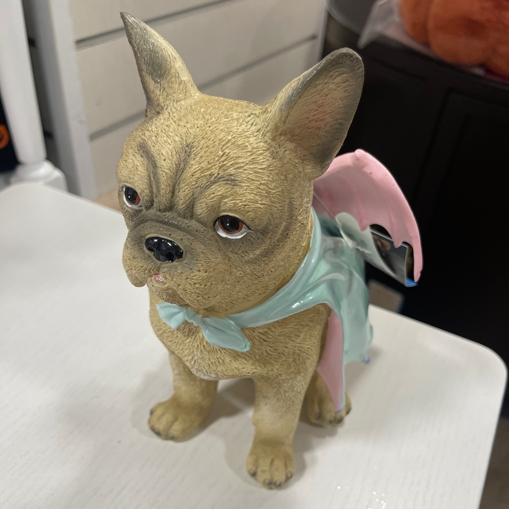 Halloween Frenchie French Bulldog in Pastel Pink Vampire Bat Costume Resin NWT